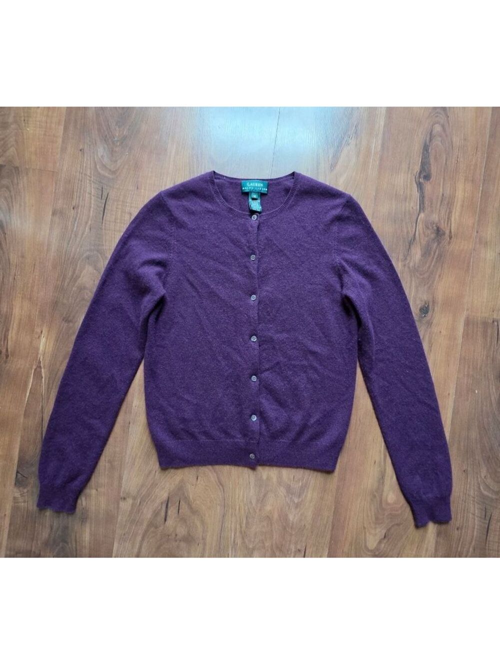 Lauren Ralph Lauren 100% Cashmere Cardigan Sweater Purple Plum M EUC, 463